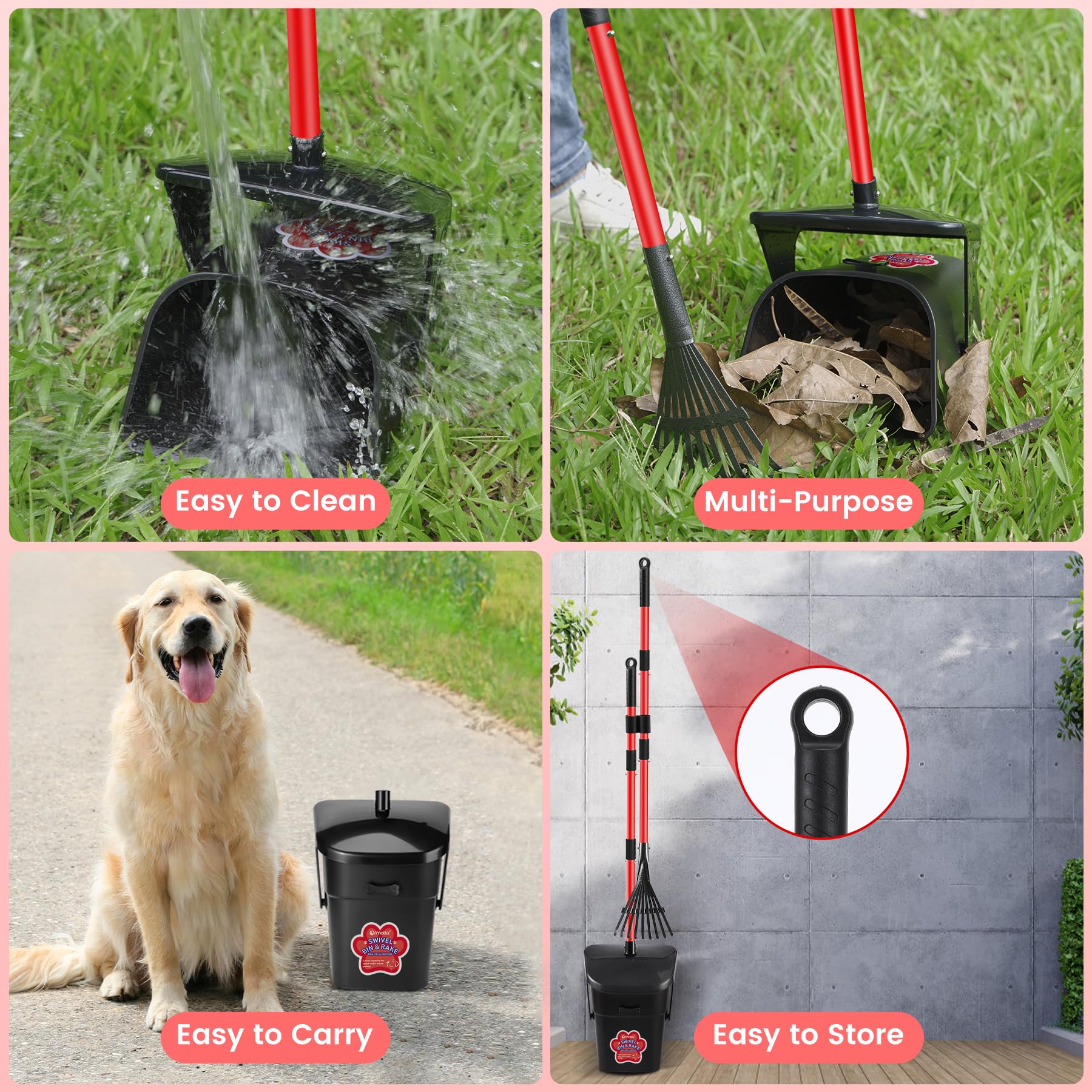Ormalla pooper scooper assembly step image showing push-and-click setup.