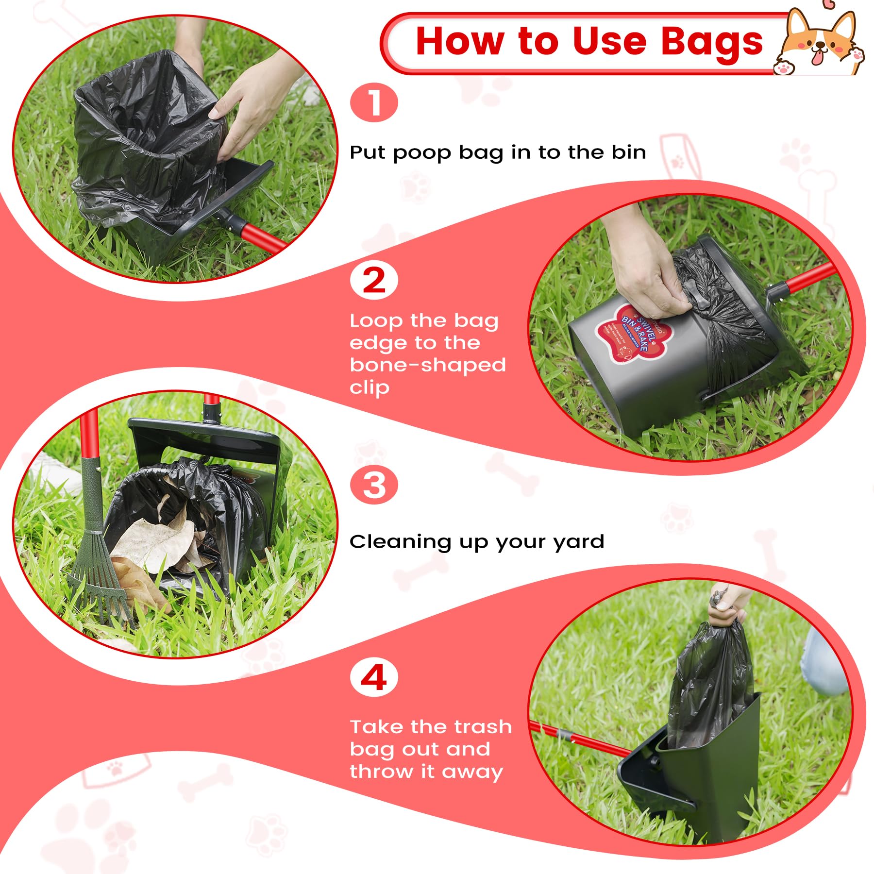 Ormalla pooper scooper sturdy metal frame and bin in a yard setup.