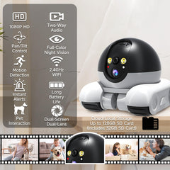 OROMVO Pet Camera back view shows flexible placement for room-wide monitoring.