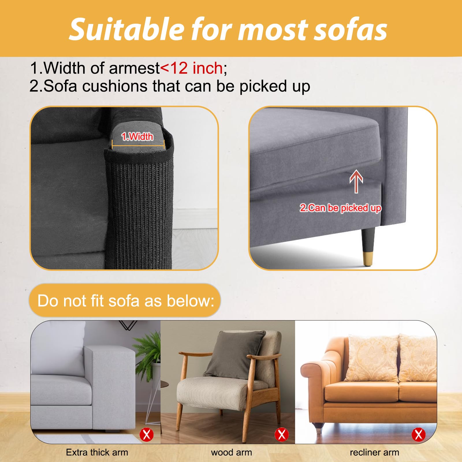 Oroonoko Cat Scratch Couch Protector installation shows tool-free setup for quick, secure wrapping around legs.