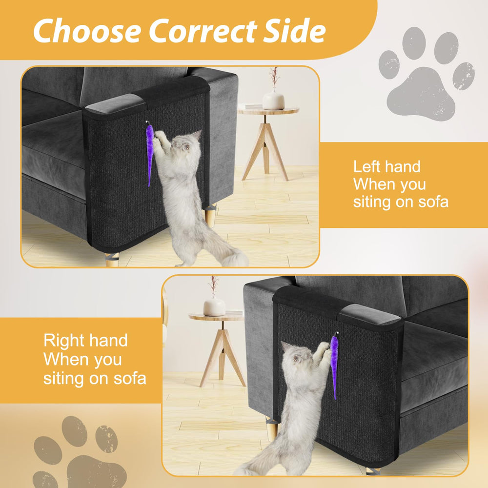 Oroonoko Cat Scratch Couch Protector leg strap detail shows secure fit on diverse sofa legs.