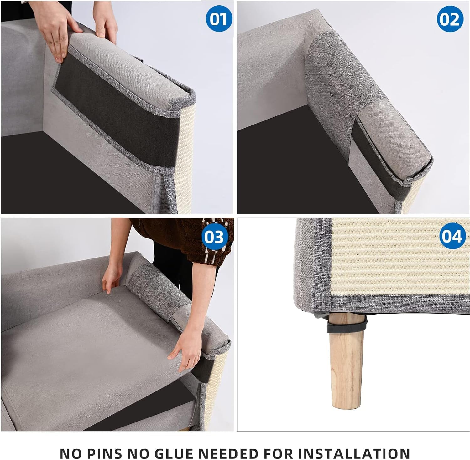 Oroonoko cat scratch couch protector leg ties secure the protector in place