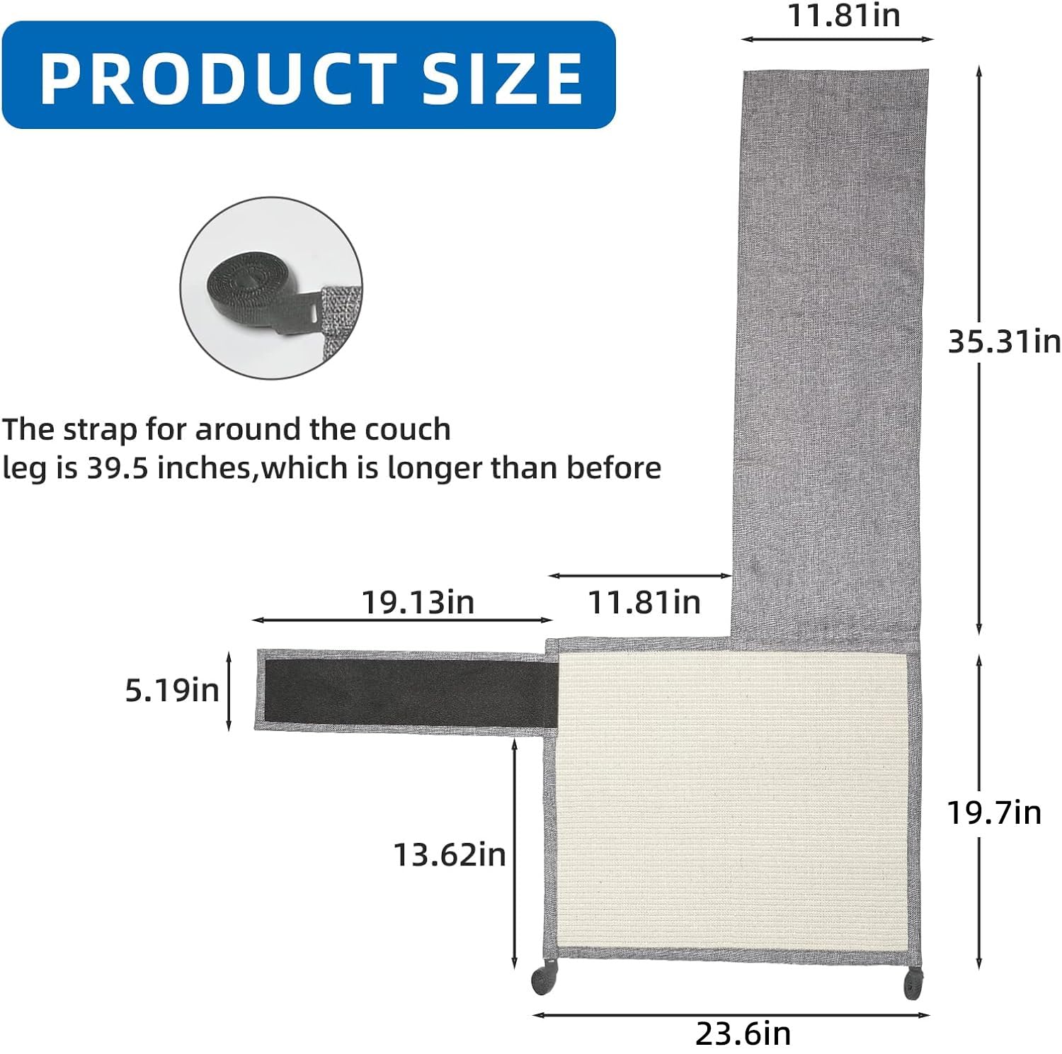 Oroonoko cat scratch couch protector on sofa demonstrates leg ties for secure, tidy placement