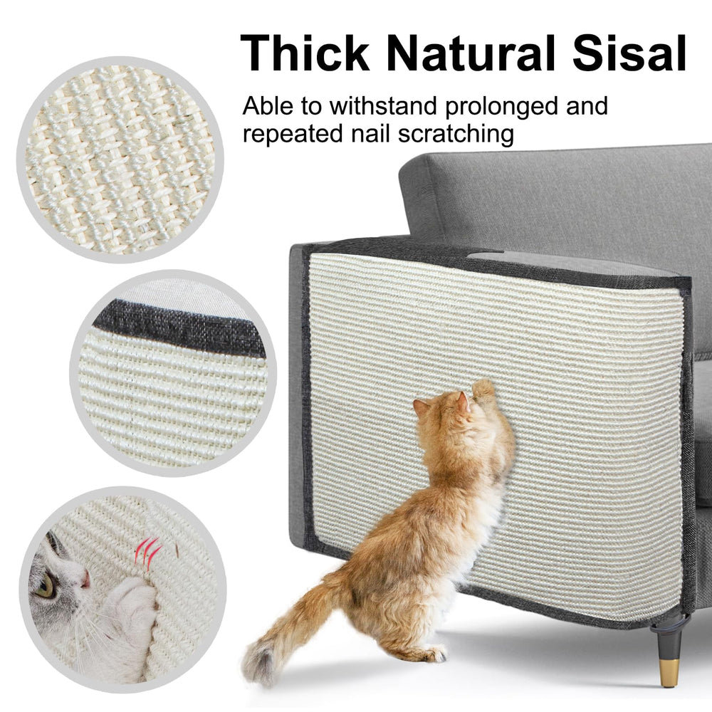 Oroonoko Cat Scratch Sofa Protector secured with leg ties for stable placement.