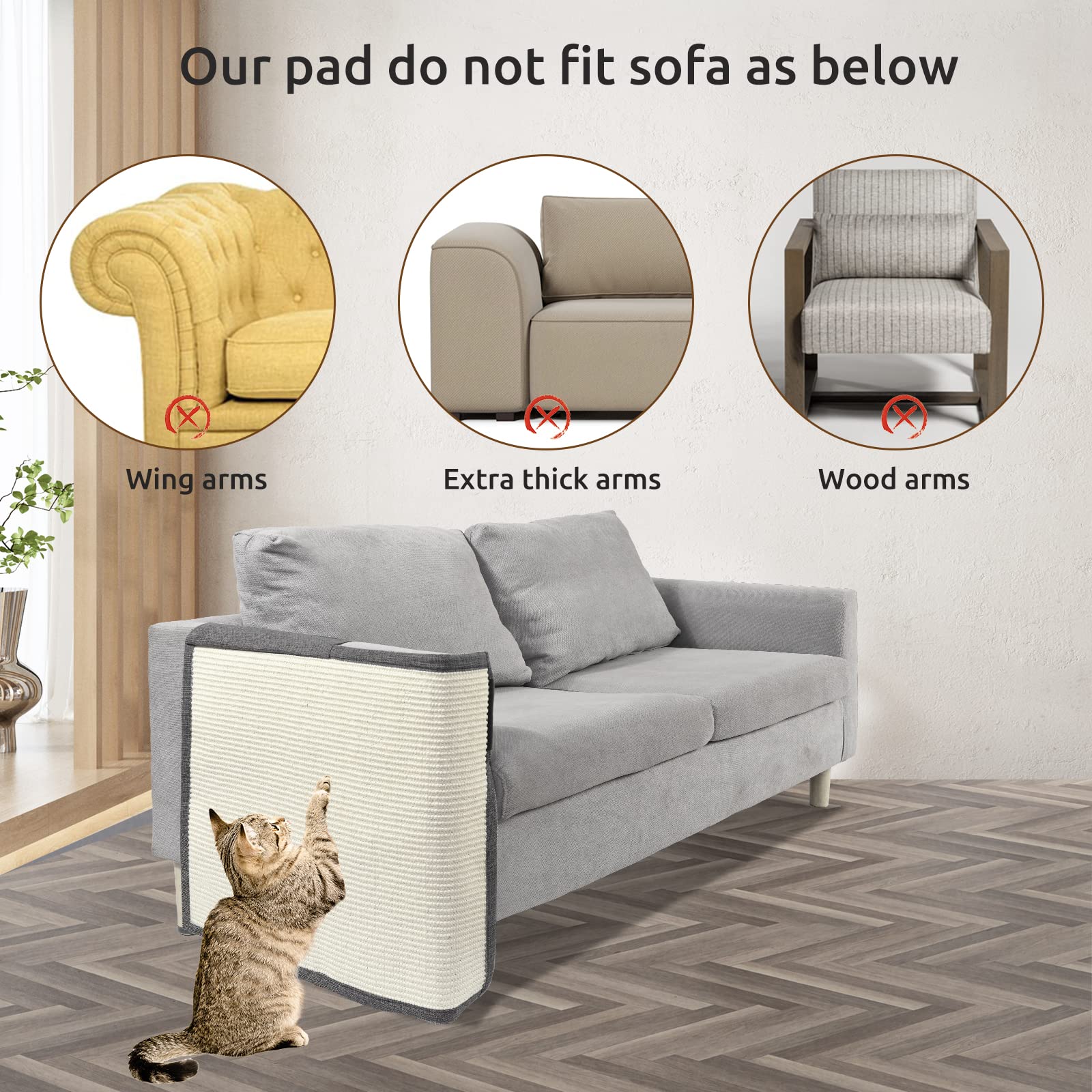Oroonoko Cat Scratch Sofa Protector fits 23.6 by 19.7 inch sofa area.