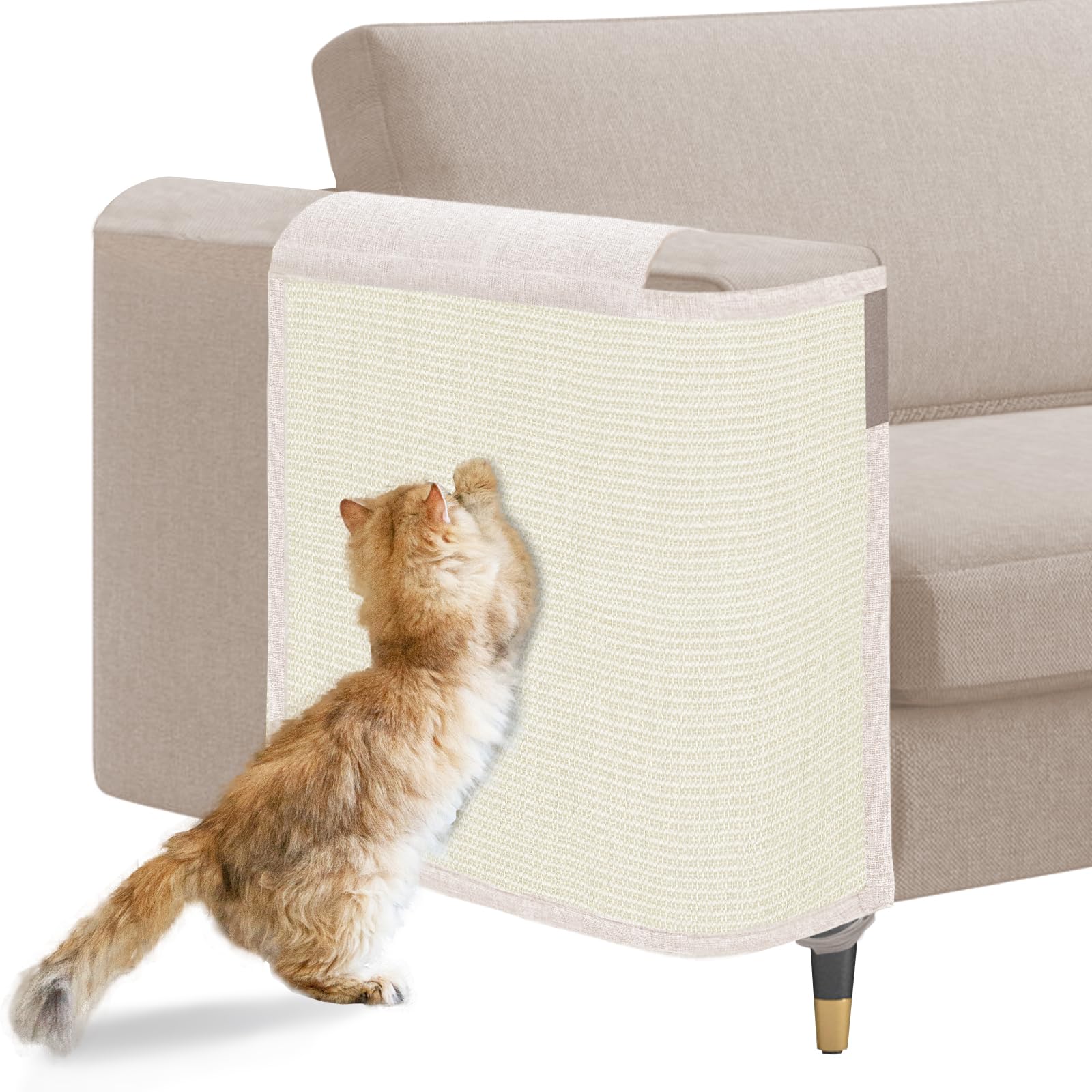 Oroonoko Cat Scratch Sofa Protector beige front view protects furniture while blending with decor.