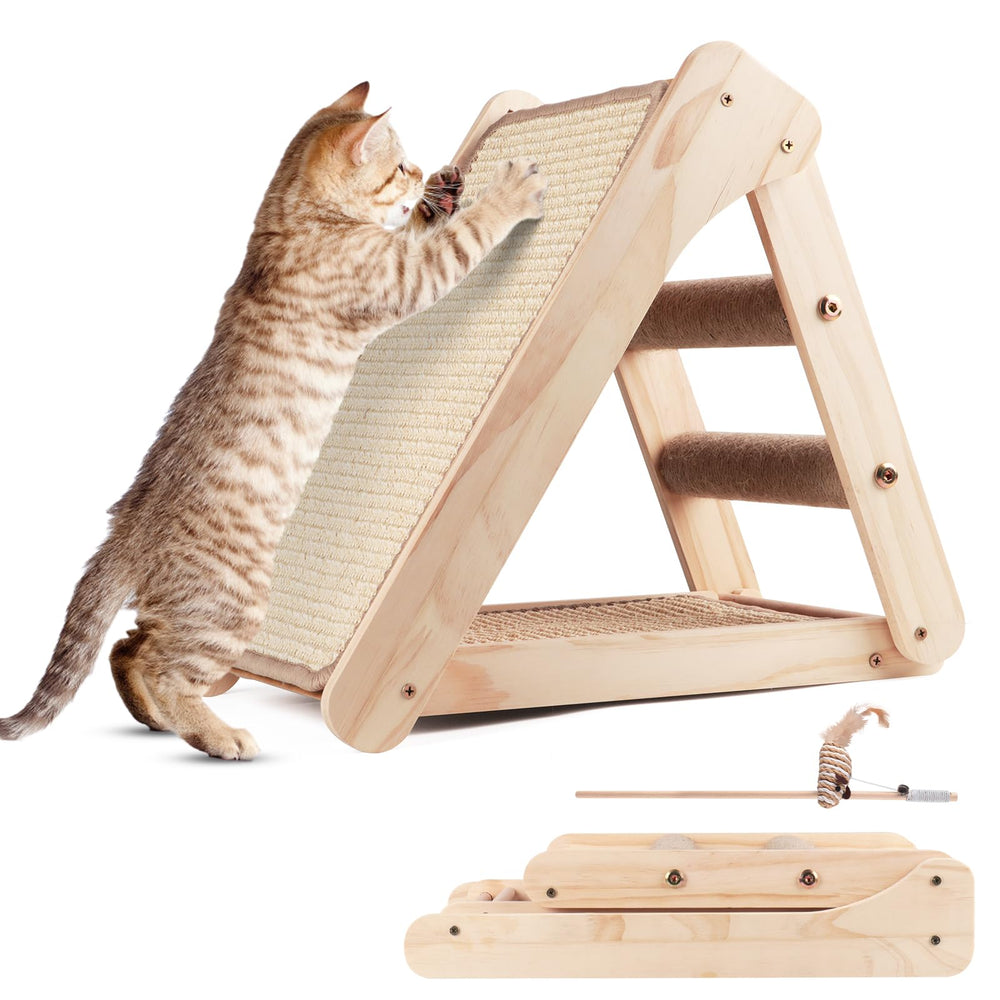 Oroonoko triangular scratch ramp supports climbing and scratching in compact beech wood