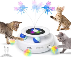ORSDA cat toy 3-in-1 ambush feather spins for active indoor play