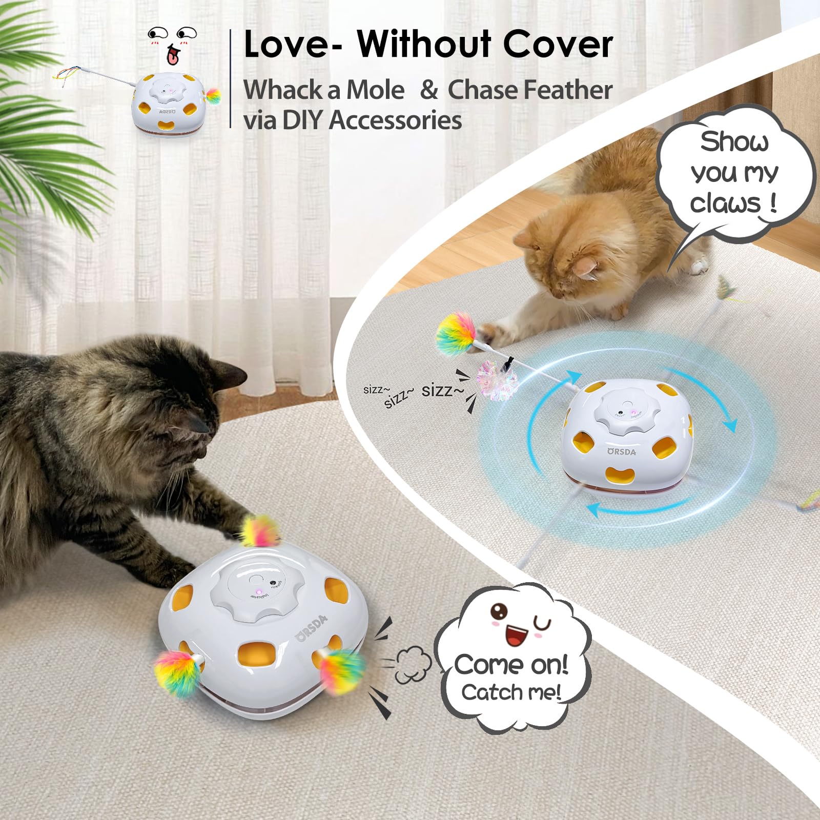 ORSDA rechargeable cat toy powers long play with a built-in battery.