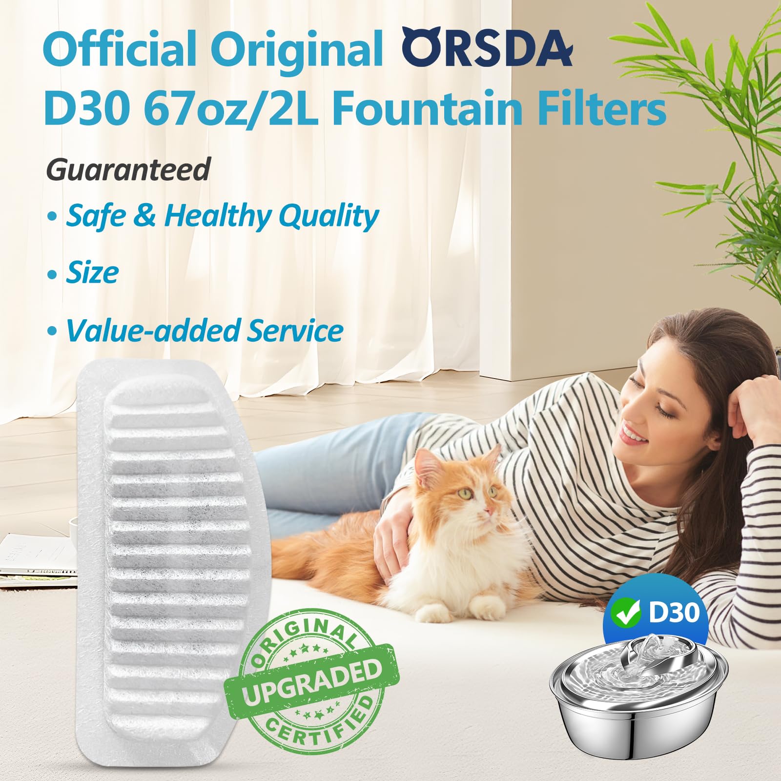 Paquete de 6 filtros ORSDA para fuente felina para uso continuo.