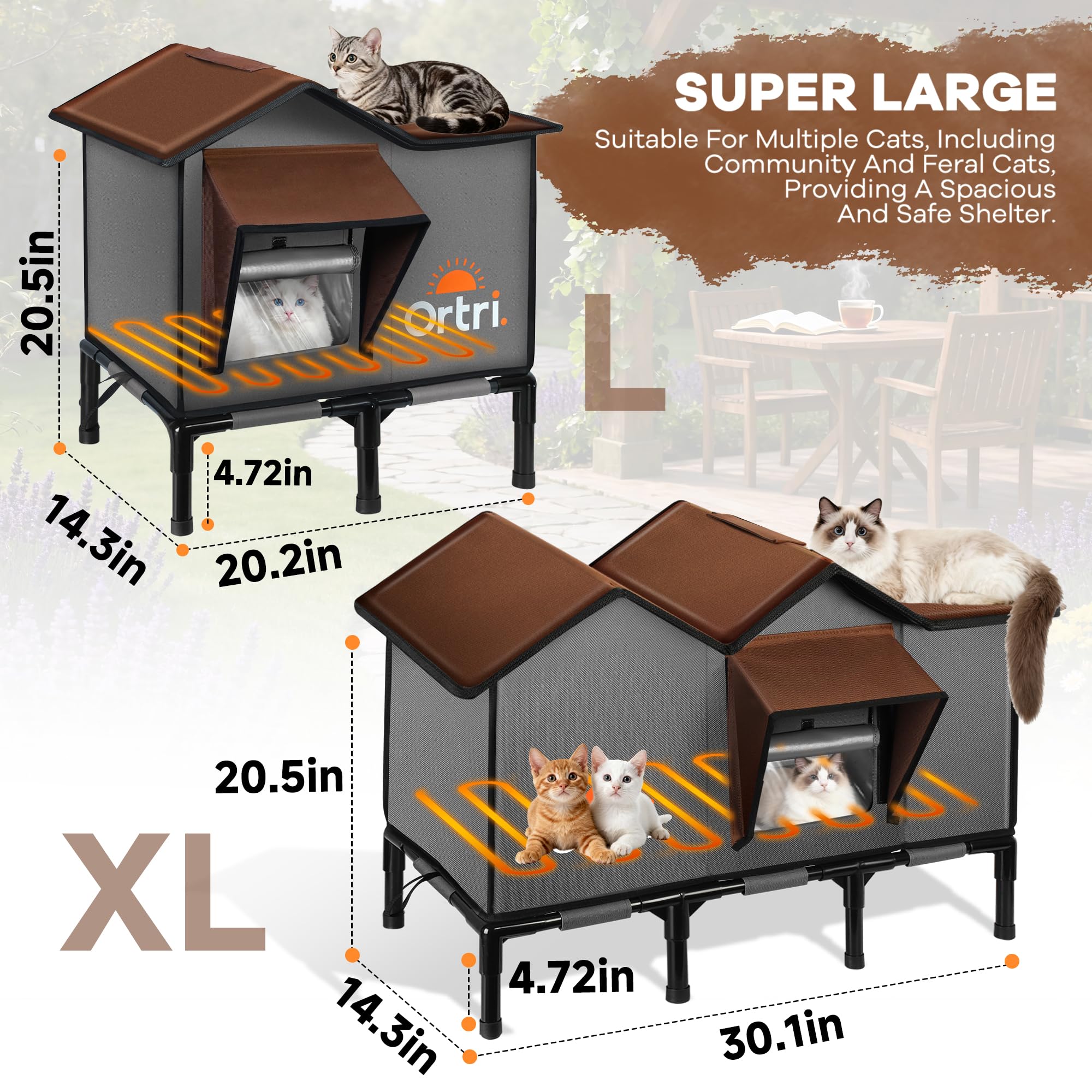 Ortri outdoor cat house portable design moves between porch and garage