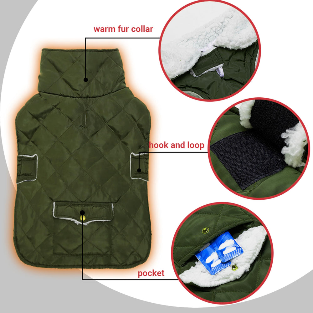 ORZECHKO dog winter coat back-pocket provides space for waste bags and snacks.