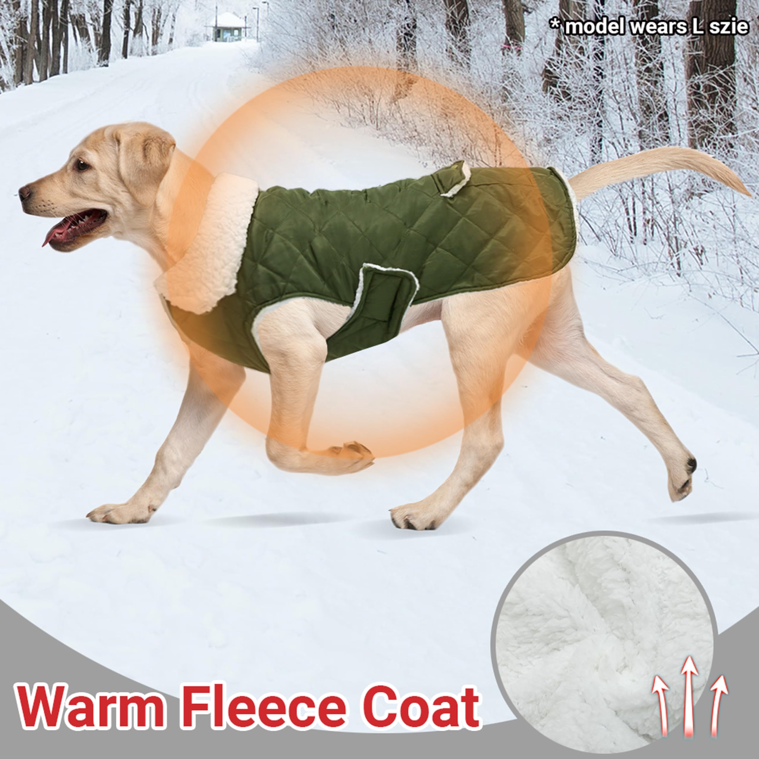 ORZECHKO dog winter coat fleece lining delivers light, cozy warmth like a blanket.