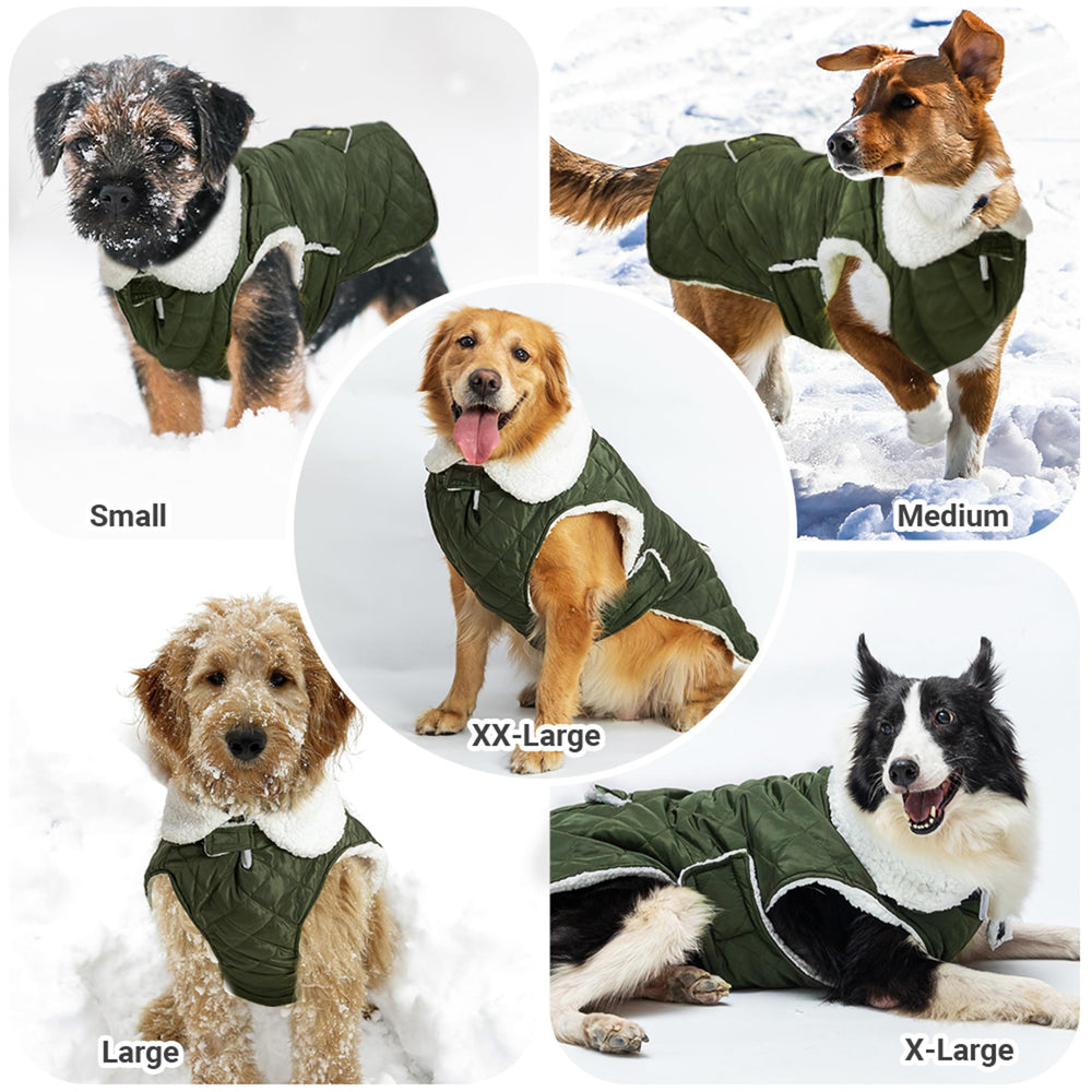ORZECHKO dog winter coat velcro closure makes on-off quick and adjustable.
