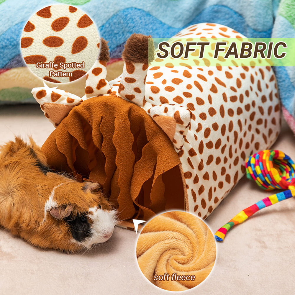 ORZECHKO Guinea Pig Tunnel House giraffe-print fabric adds playful charm for curious pets.