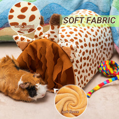 ORZECHKO Guinea Pig Tunnel House giraffe-print fabric adds playful charm for curious pets.