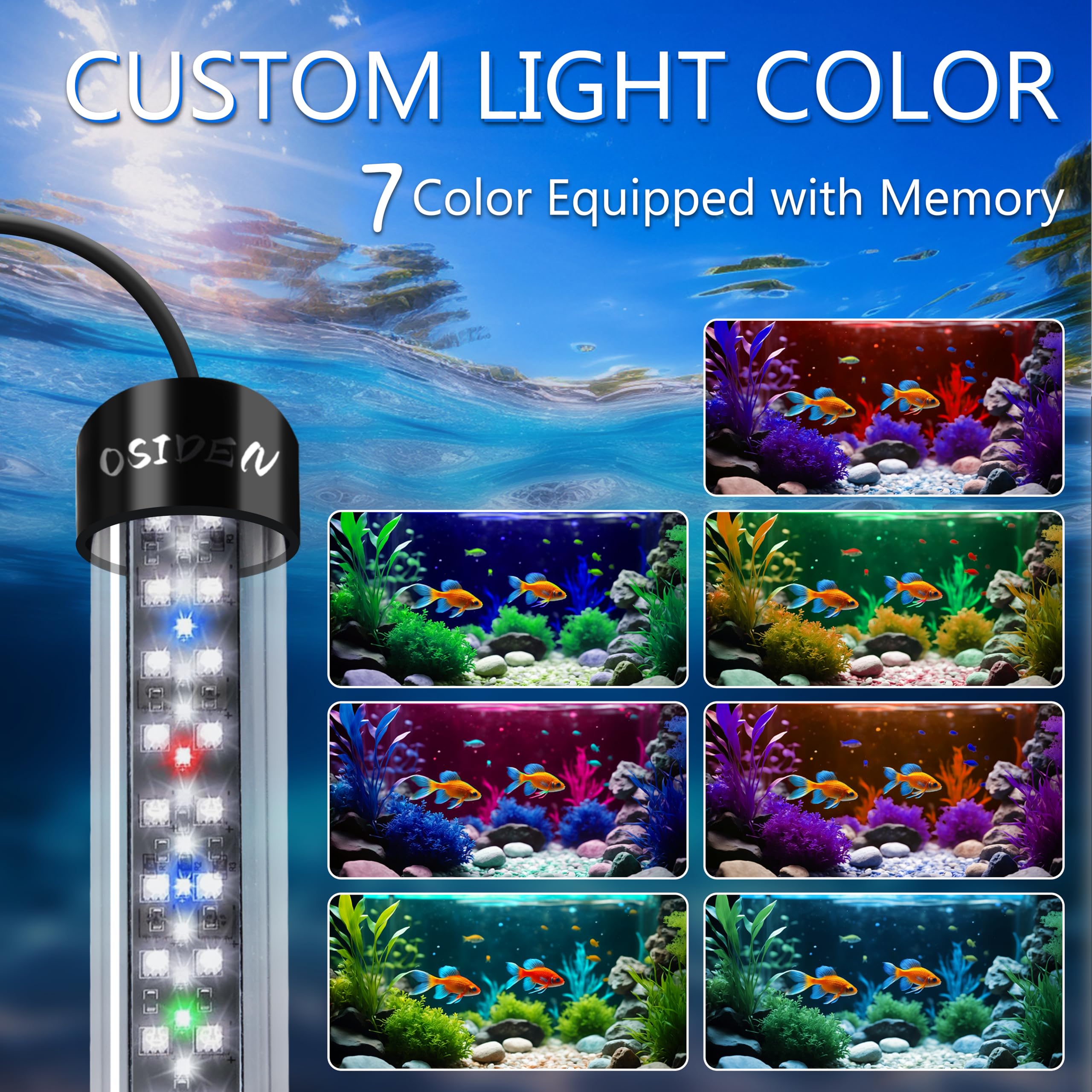 OSIDEN aquarium light with 54 LEDs providing full tank illumination.