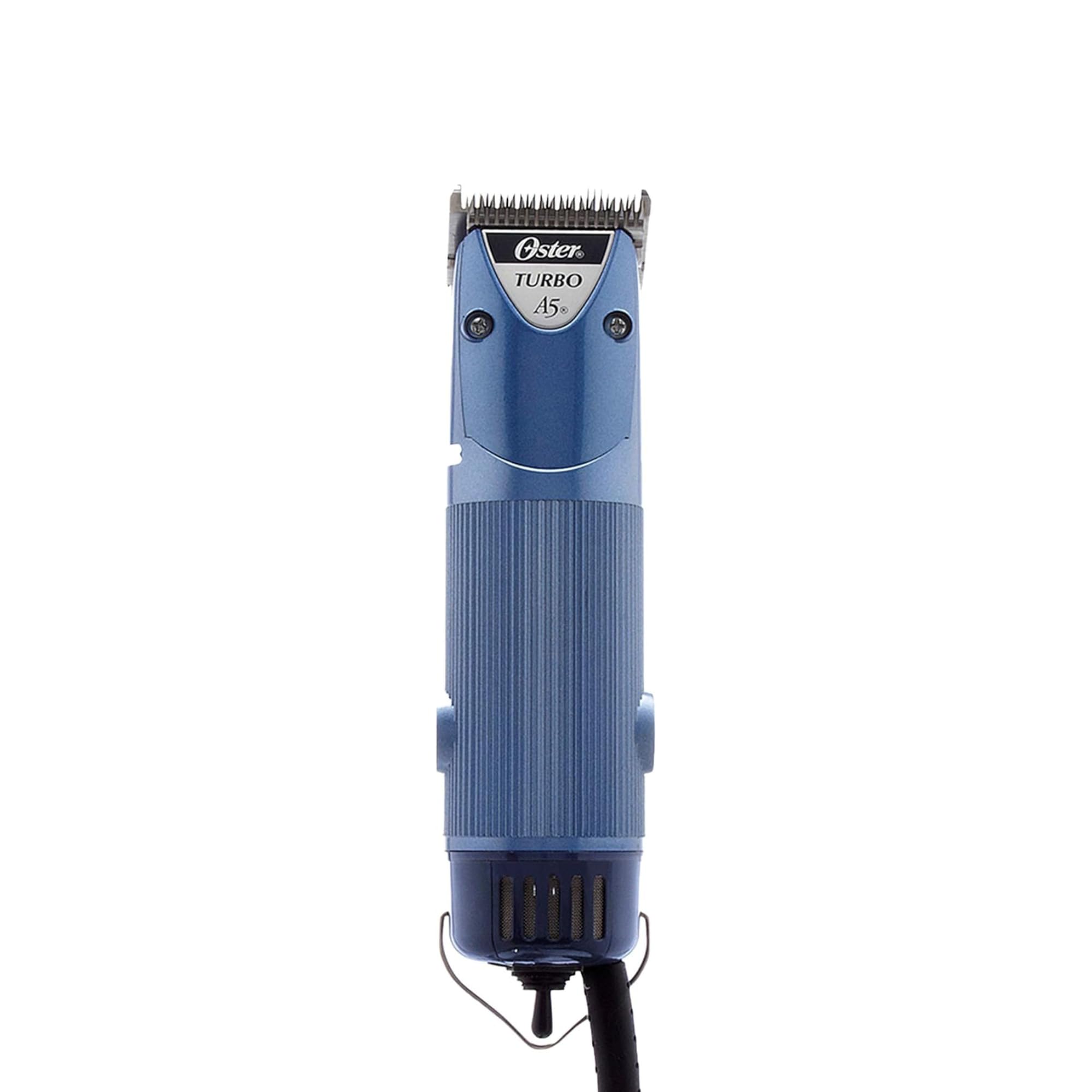 Oster A5 blue clippers closeup blade detail for precise pet trimming