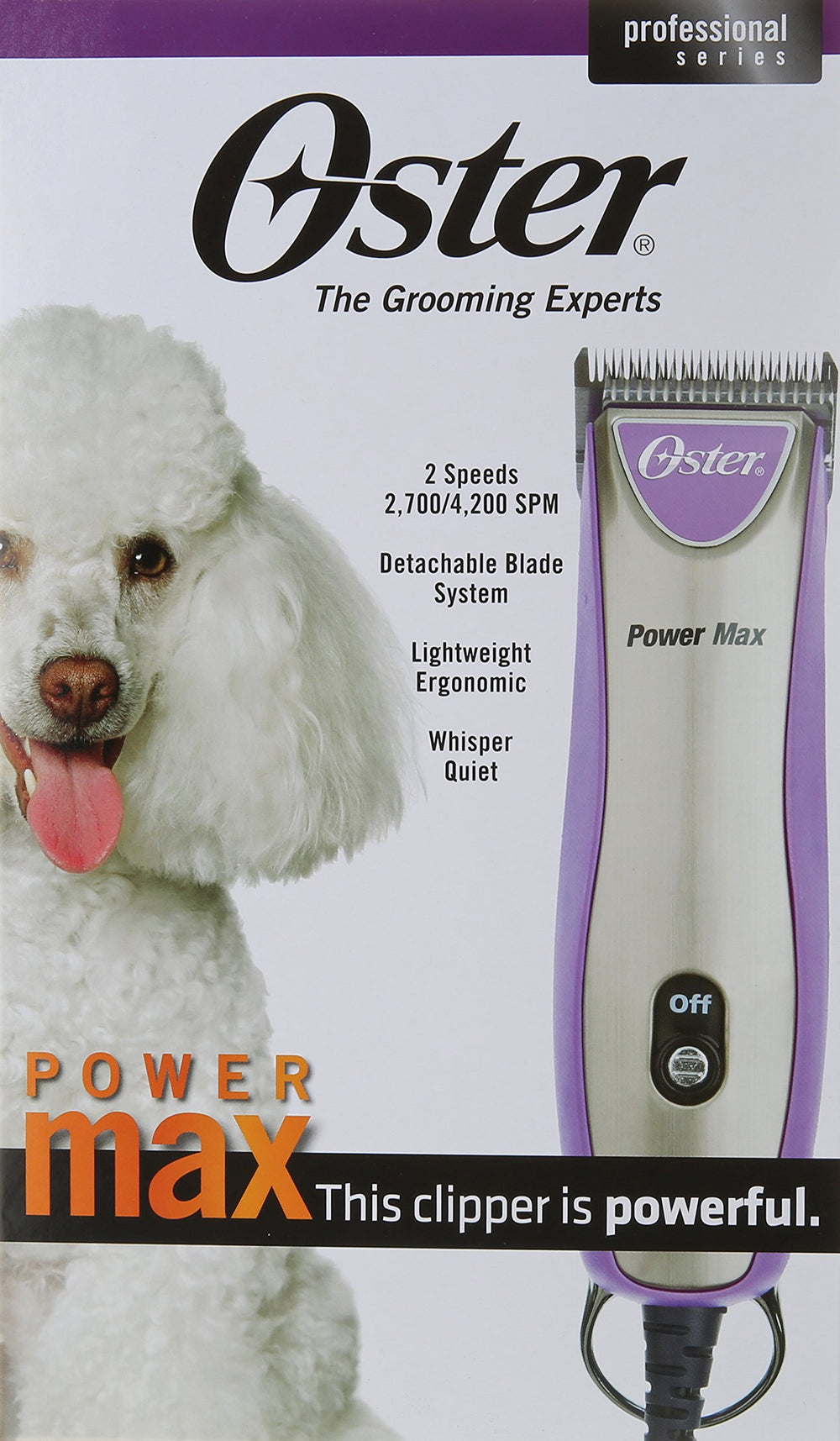 Oster Powermax 2-Speed clipper dual speeds for fast or detail work.