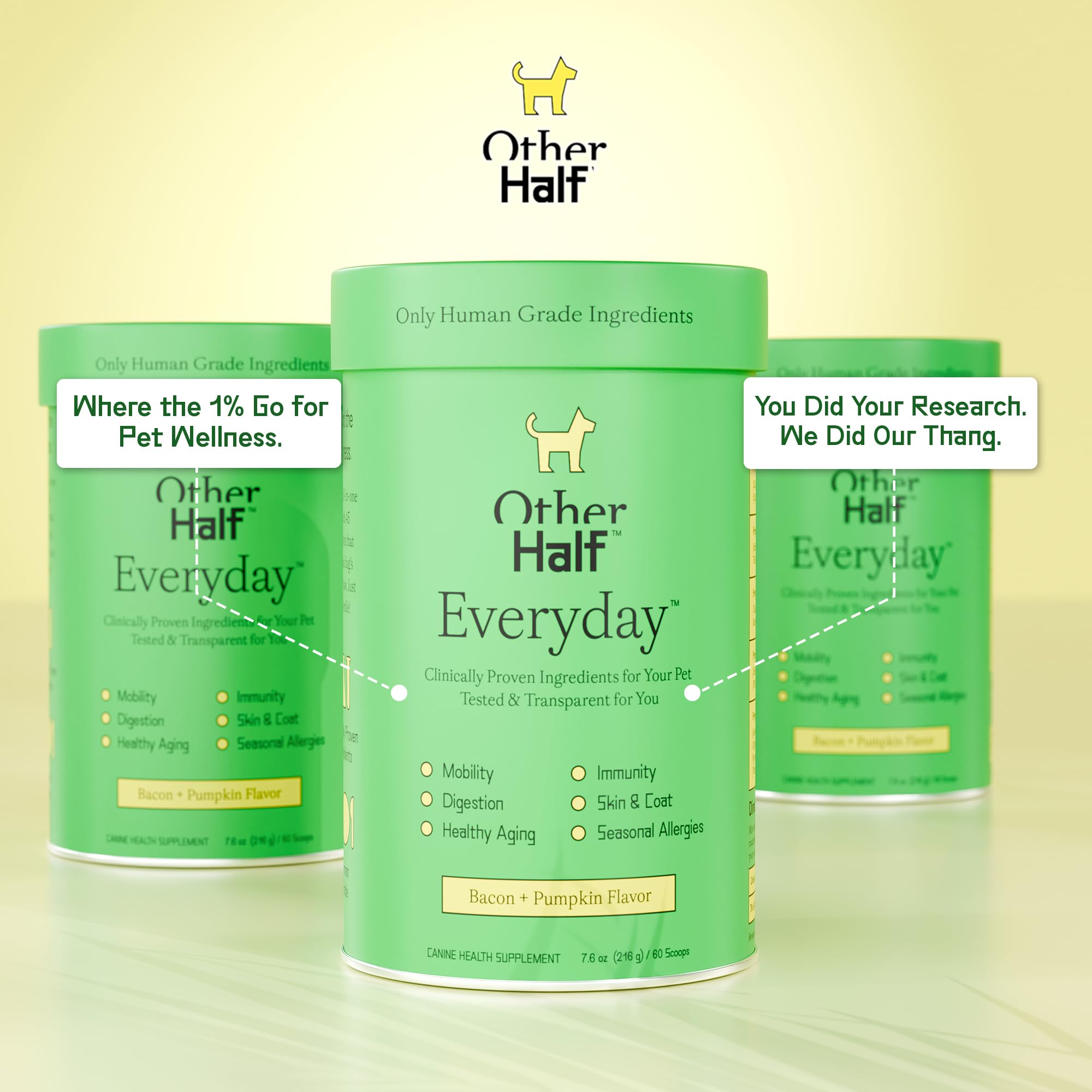 Other Half Everyday skin coat focus image references omega-3s and apple cider vinegar for shine