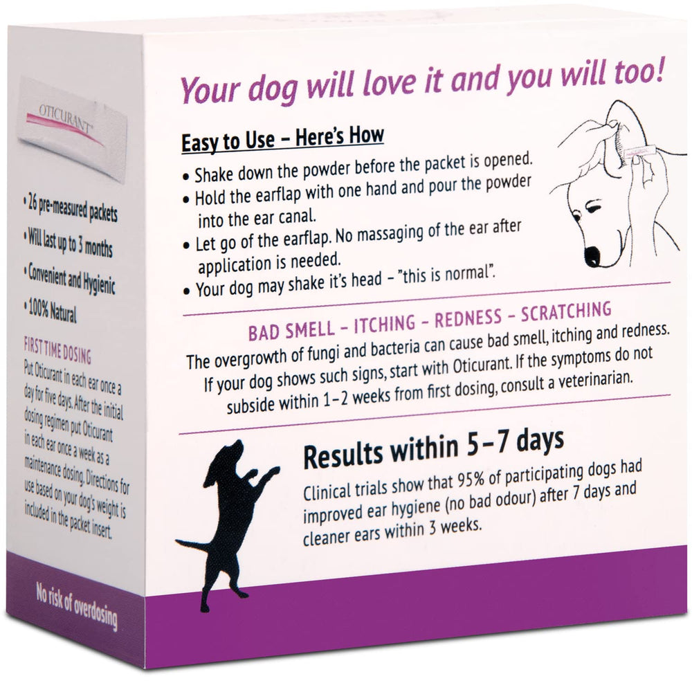 OTICURANT packets close-up highlights ready-to-use ear doses.
