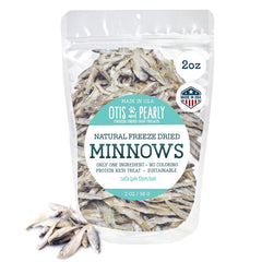 Otis and Pearly freeze-dried minnows dog treat bag – convenient single-ingredient protein.
