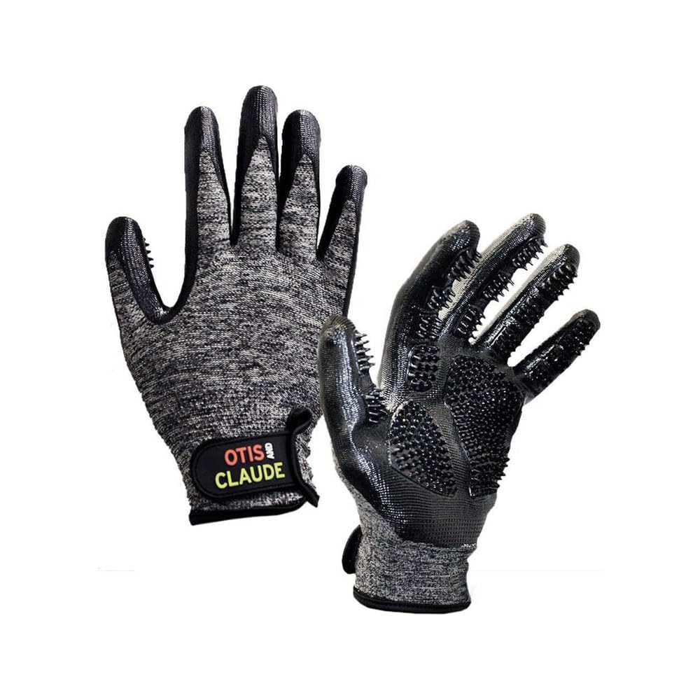 Guantes de grooming Otis y Claude, ajuste ajustable para aseo cómodo de mascotas.