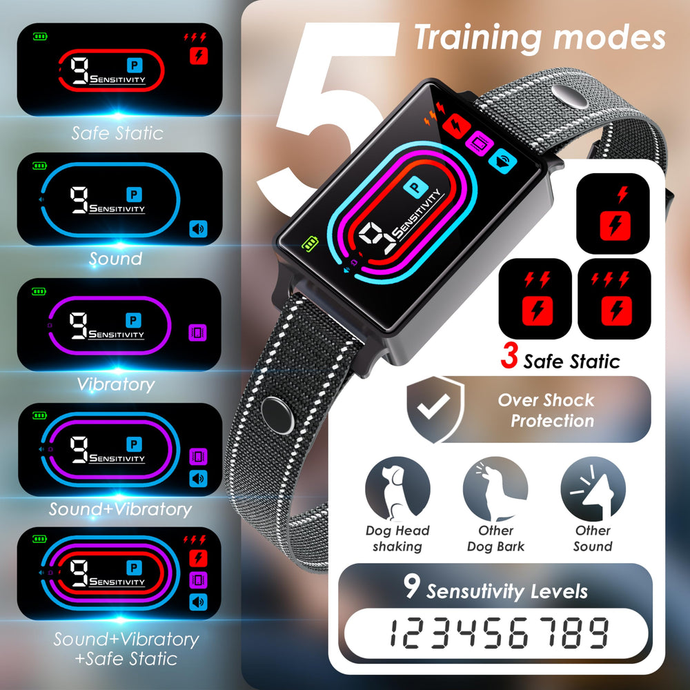OTK Dog Bark Collar strap-adjustment shows secure fit for various sizes