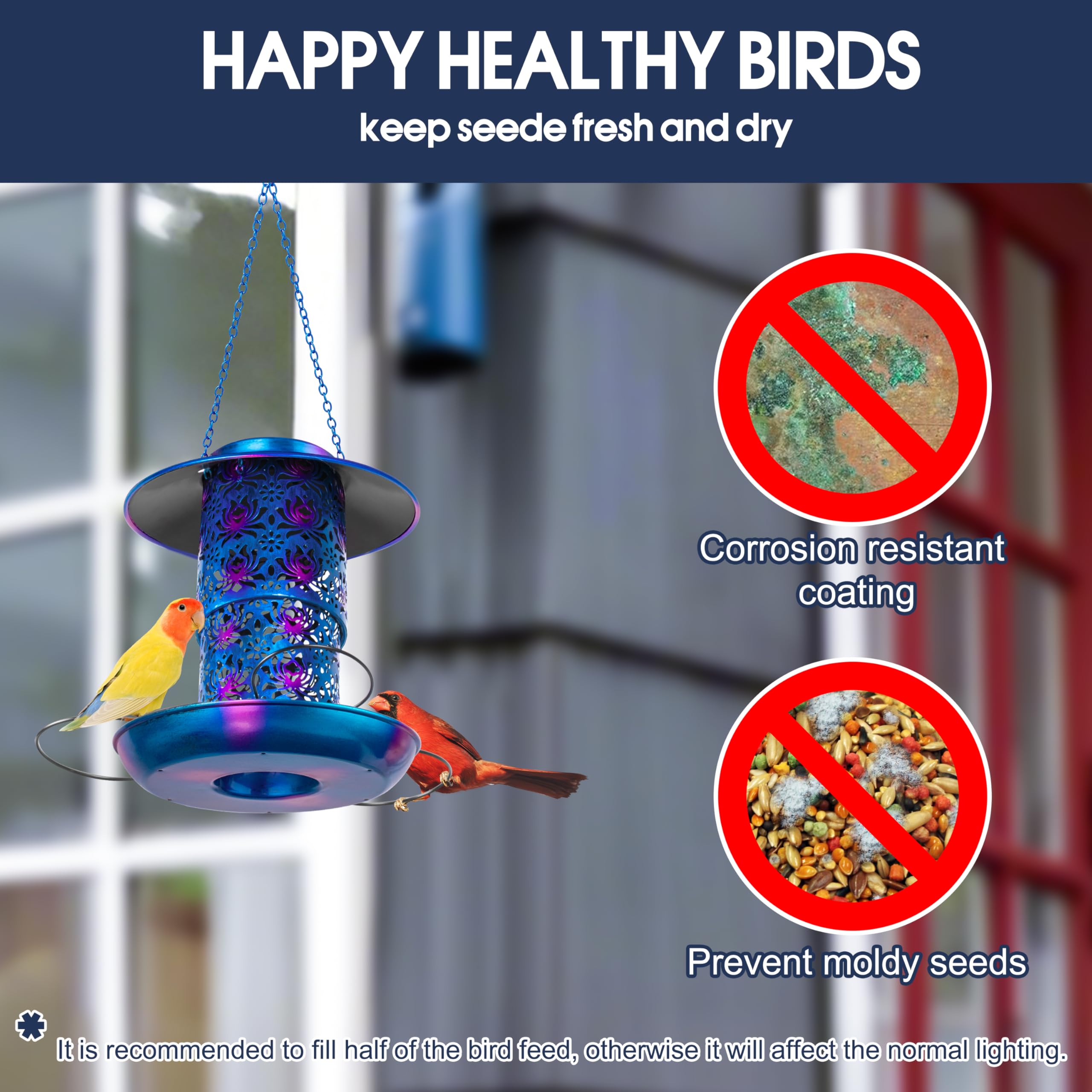 Ottsuls solar bird feeder large capacity circular platform—accommodates both small and large wild birds.