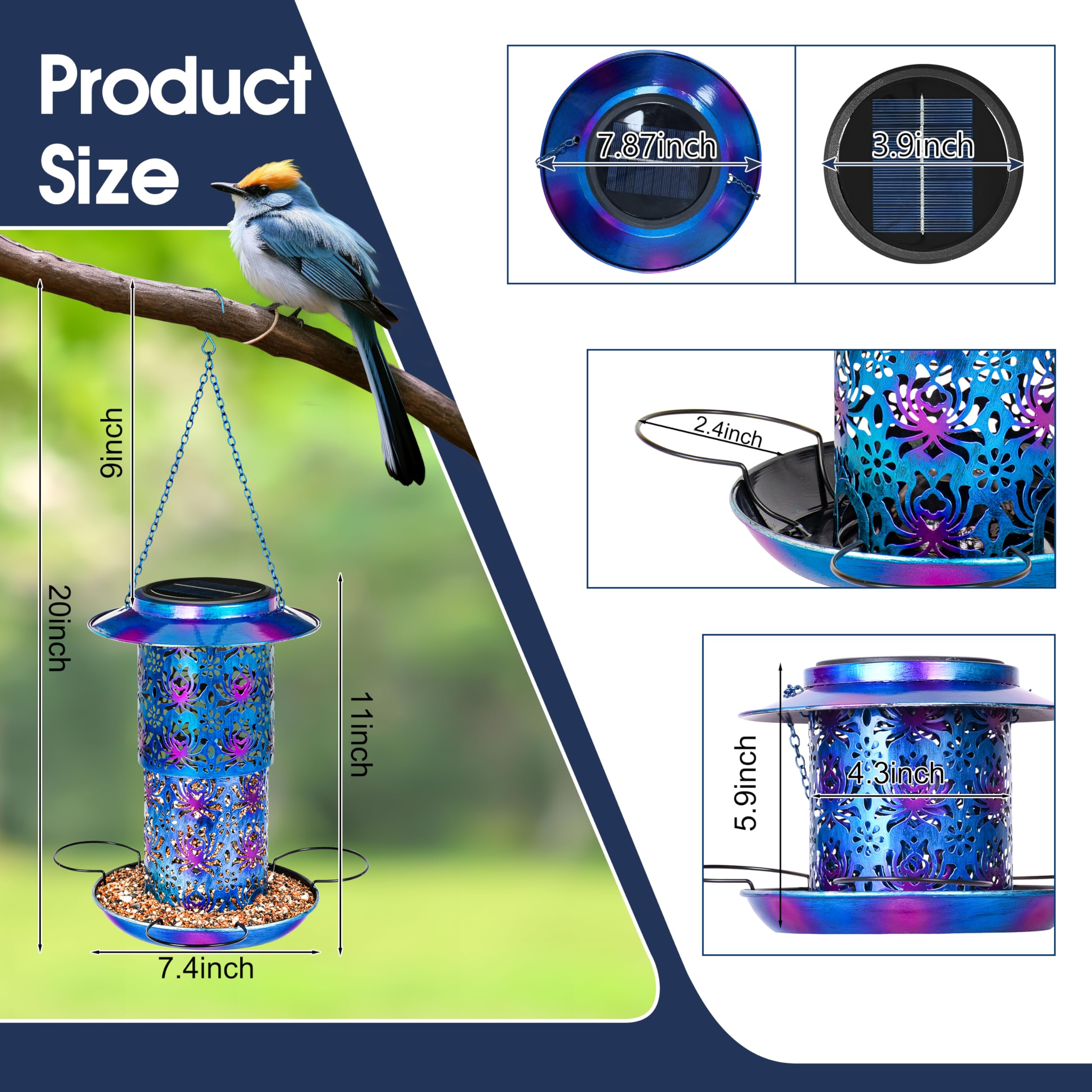 Ottsuls solar bird feeder night lantern blue—soft illumination enhances evening garden ambiance.