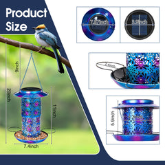 Ottsuls solar bird feeder night lantern blue—soft illumination enhances evening garden ambiance.