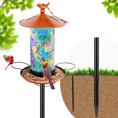 Ottsuls solar bird feeder outdoor lantern with mosaic glass lighting for garden ambiance.