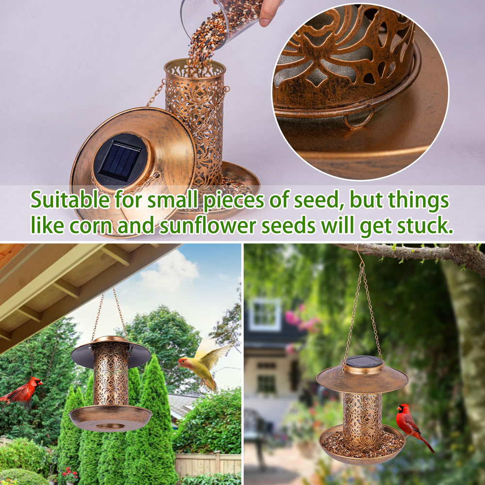 Ottsuls solar bird feeder weatherproof metal highlights rugged construction and rust resistance for outdoors.