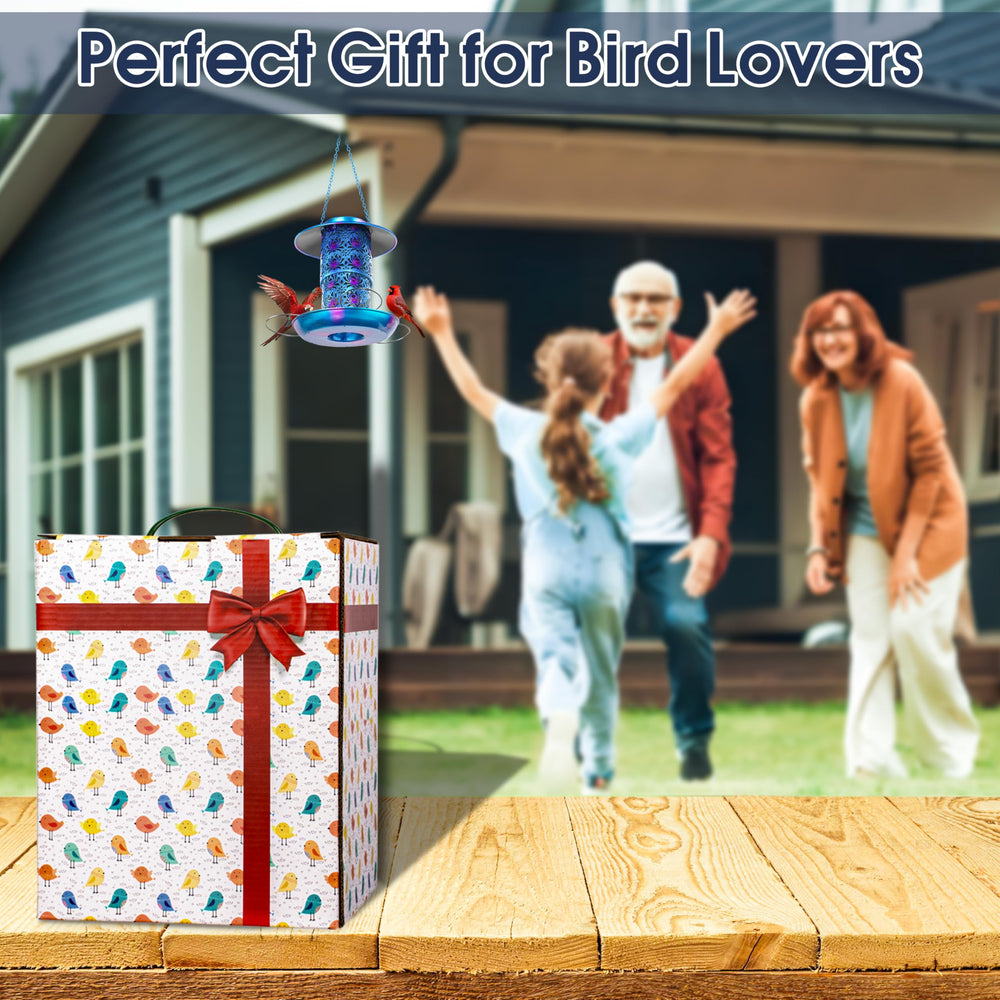 Ottsuls solar bird feeder with S-hook—easy hanging on patios and trees.