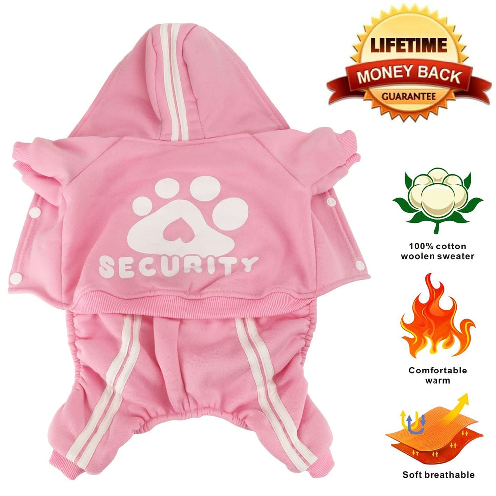 Otunrues dog hoodie worn on a dog in pink during play for warmth