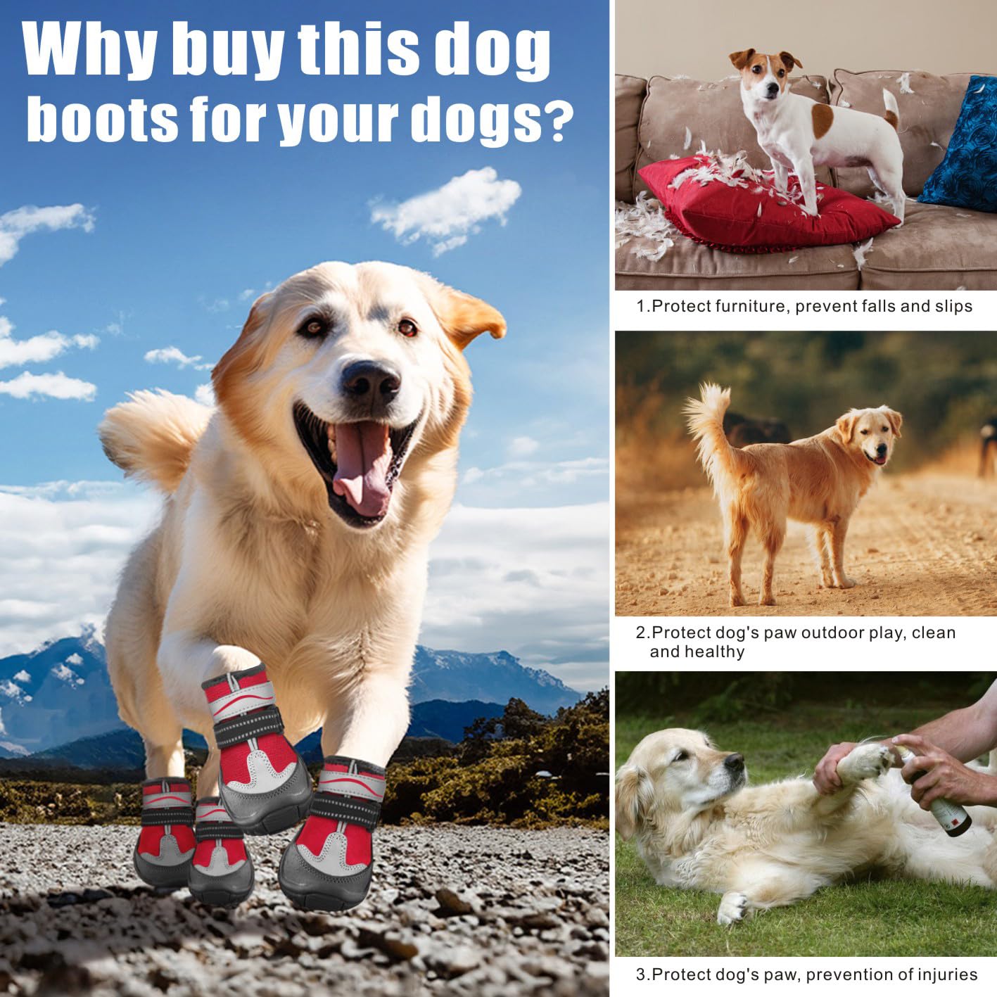 Otunrues dog shoes red anti-slip sole emphasizes solid traction on slick surfaces