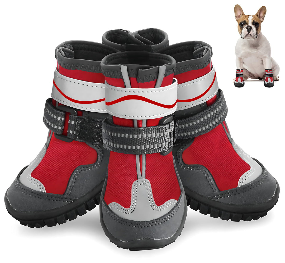 Otunrues dog shoes red upper view shows waterproof fabric and snug fit