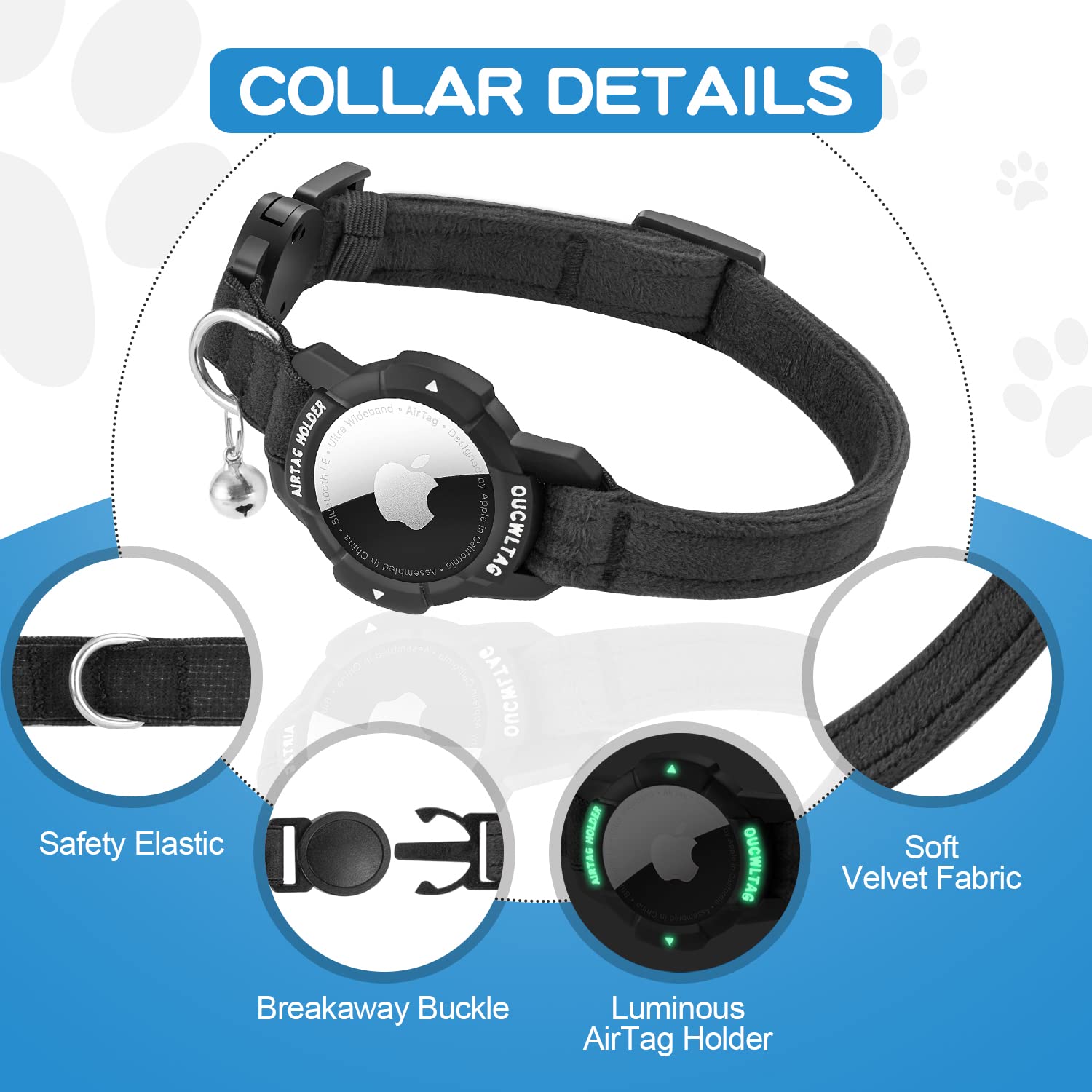 OUCWLTAG Collar de terciopelo suave cuida la piel durante el juego