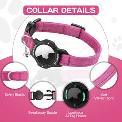 OUCWLTAG luminous AirTag cat collar glow at night view highlighting visibility.