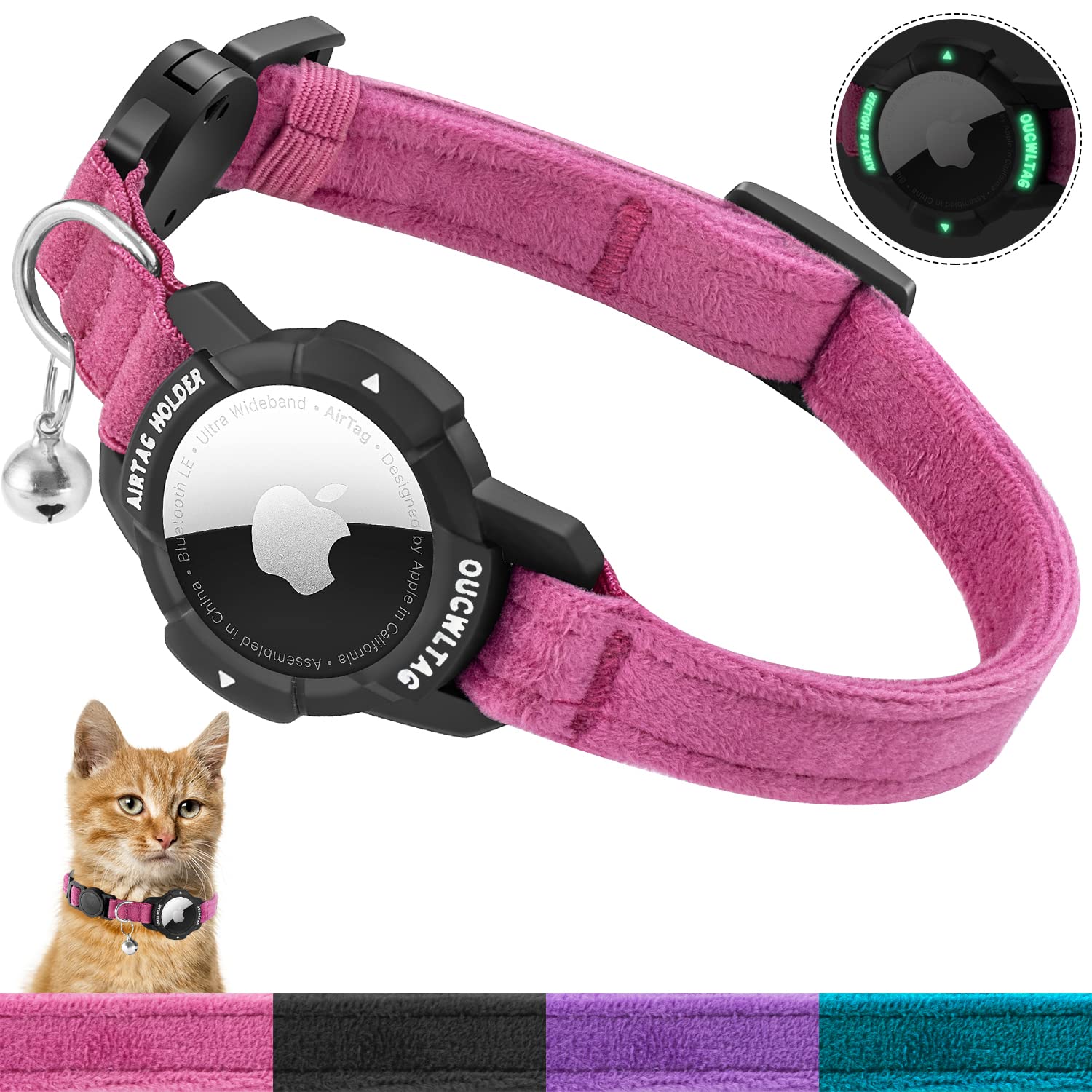 OUCWLTAG luminous AirTag holder collar glows for safer night tracking.