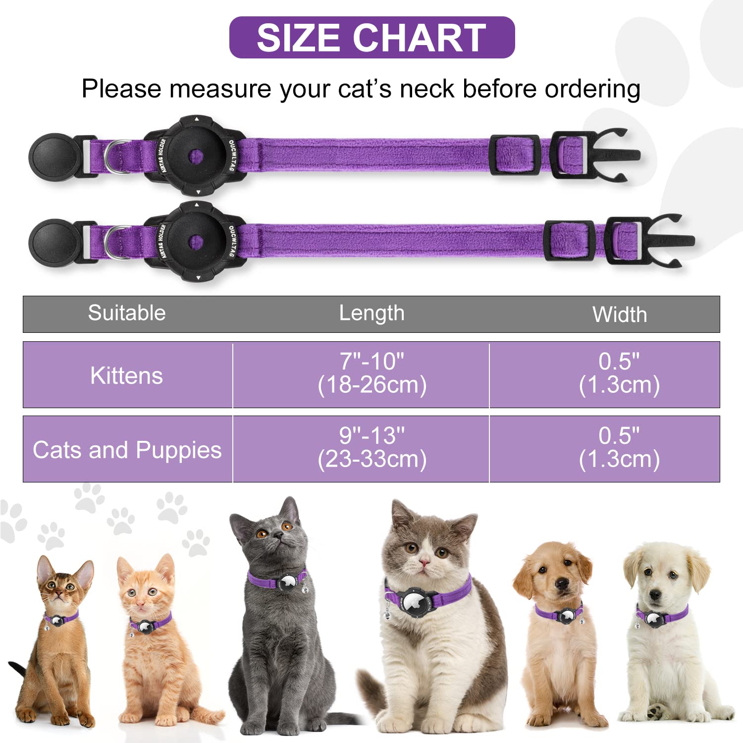OUCWLTAG size options 7-10 inch adjustable collar for kittens and cats