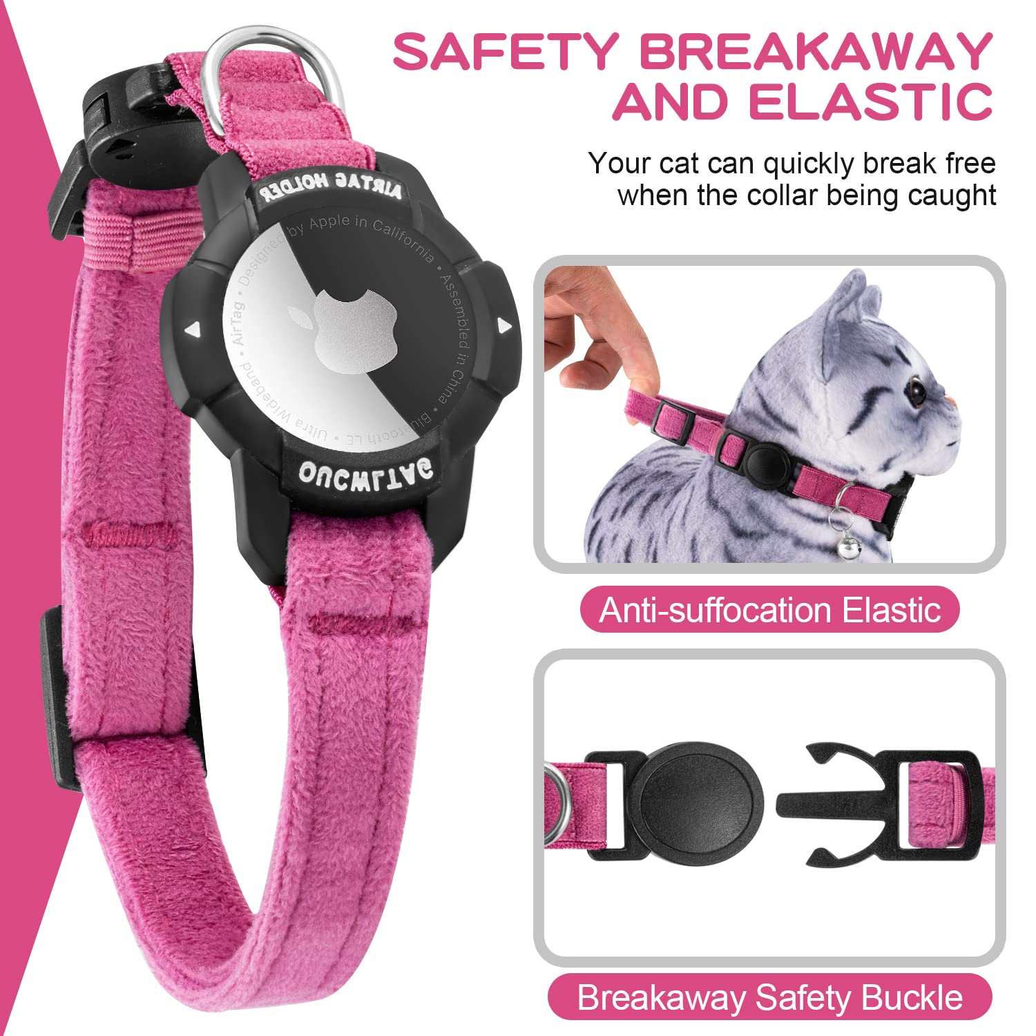 OUCWLTAG soft velvet cat collar comforting touch and skin-friendly fabric.