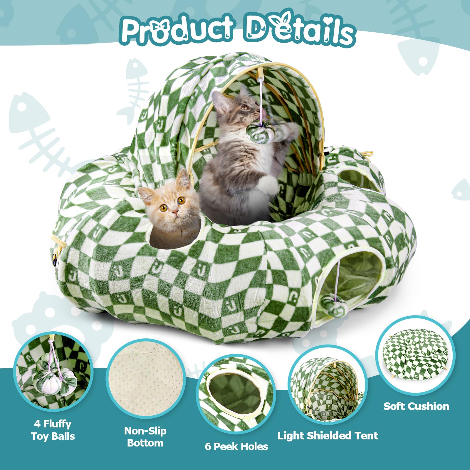 OUHOU cat bed tunnel donut with four hanging balls for interactive games