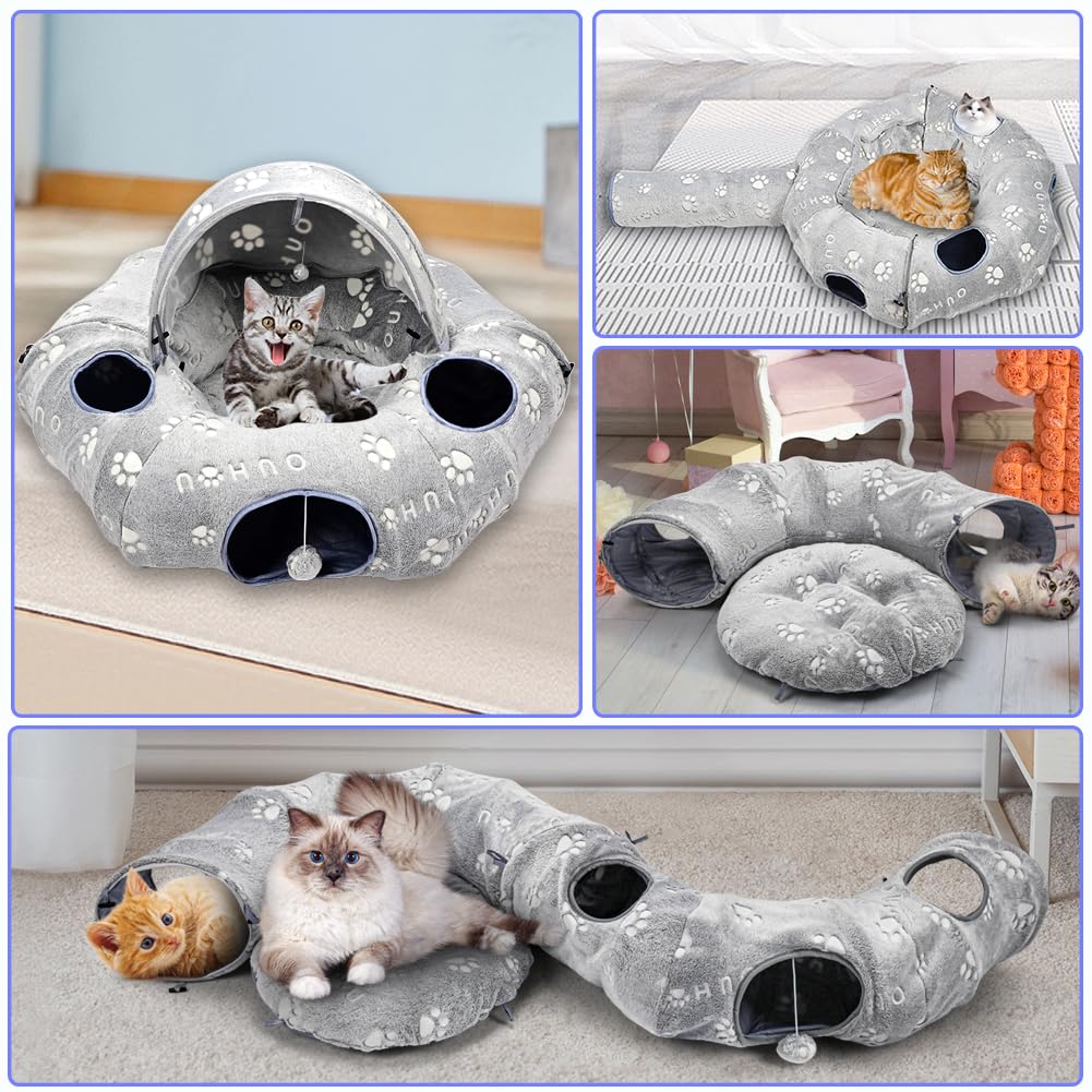 OUHOU donut tunnel with four plush balls for interactive play
