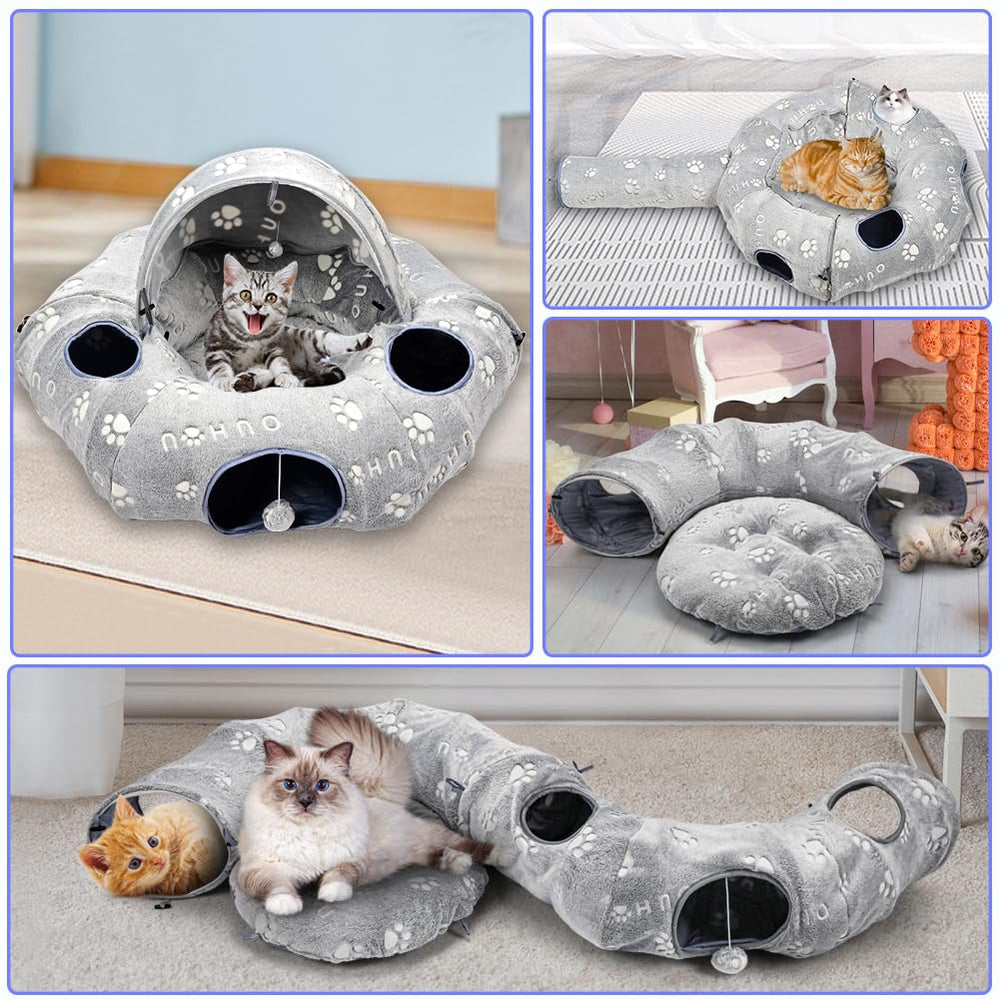 OUHOU donut tunnel with four plush balls for interactive play