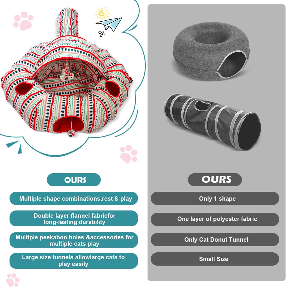 OUHOU cat tunnel bed hanging balls for interactive play