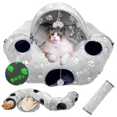 OUHOU Cat Tunnel Bed grey in a cozy setup, combining bed and tunnel space