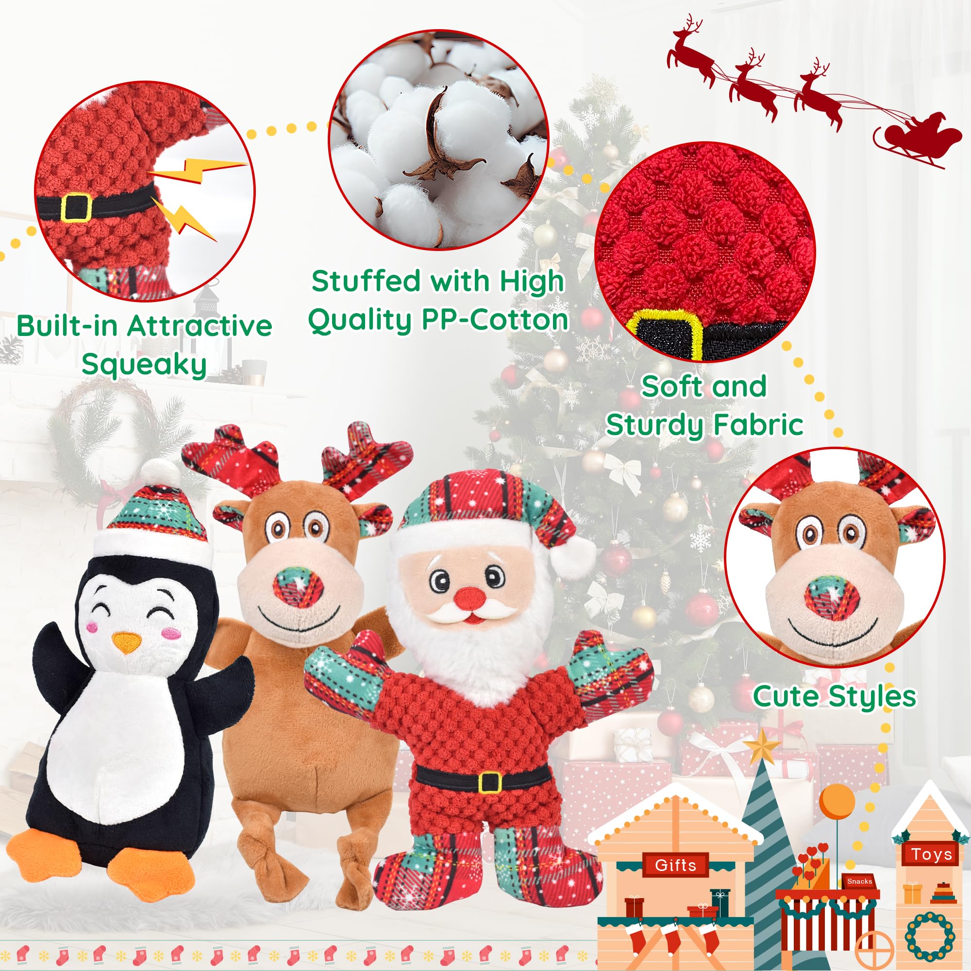 Ousiya Christmas penguin dog toy offers squeaks and warm cuddly play.