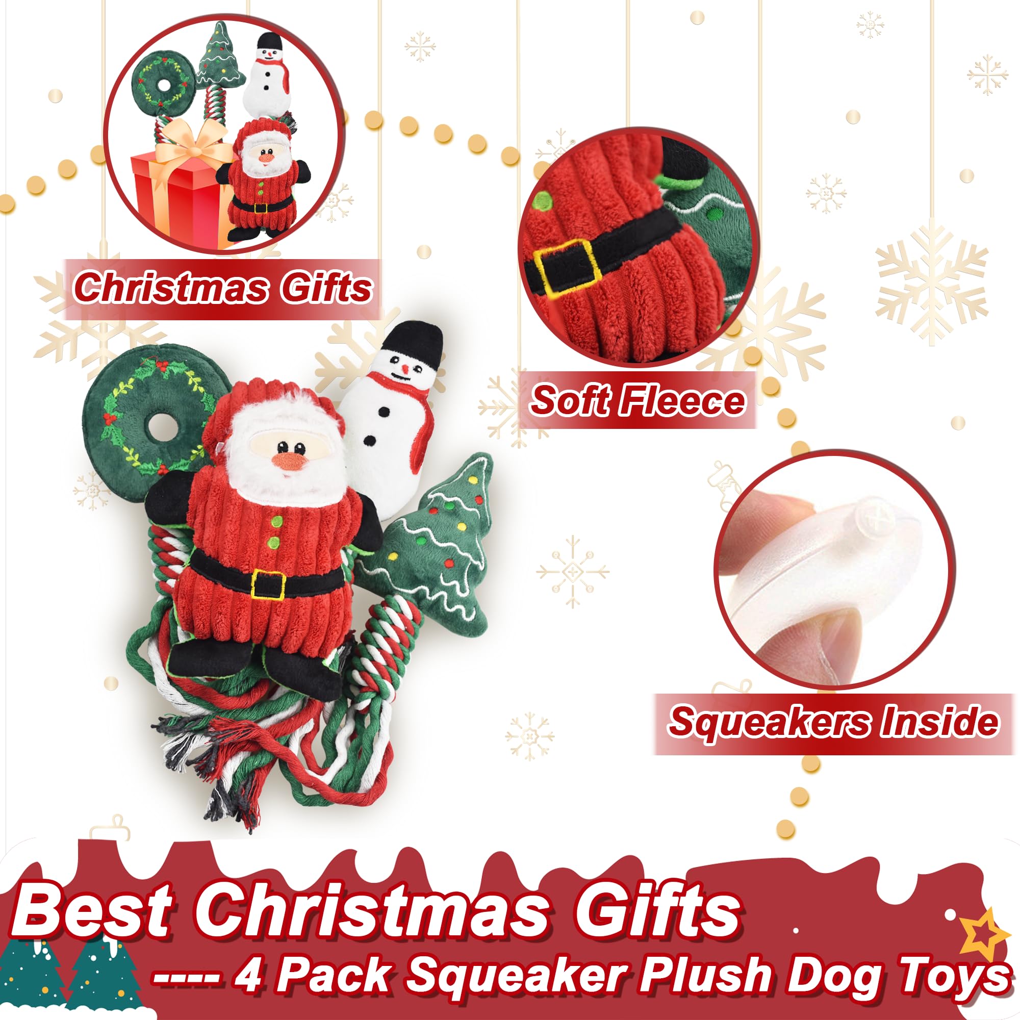 Ousiya Christmas dog toy tree close-up with durable squeaker and holiday charm
