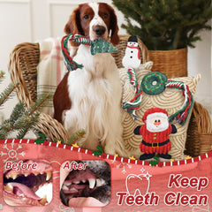 Ousiya Christmas dog toy wreath close-up emphasizes easy-clean plush material
